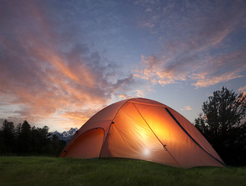 Tenting near the near the Grand Teton mountains on a day trip from Jackson Slum Wyoming