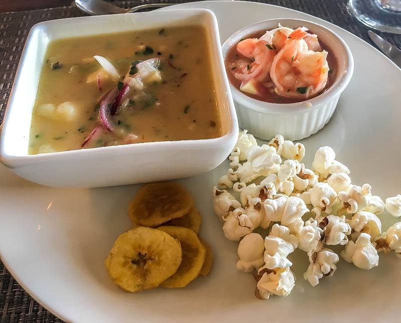 Shrimp and traditional Ecuadorian food at La Selva Lodge