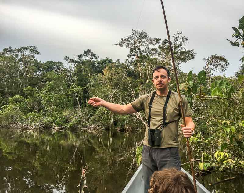 English speaking guide taking us piranha fishing in the Ecuadorian Amazon