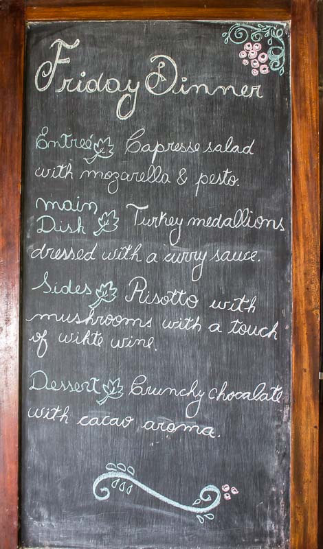 Dinner menu at La Selva