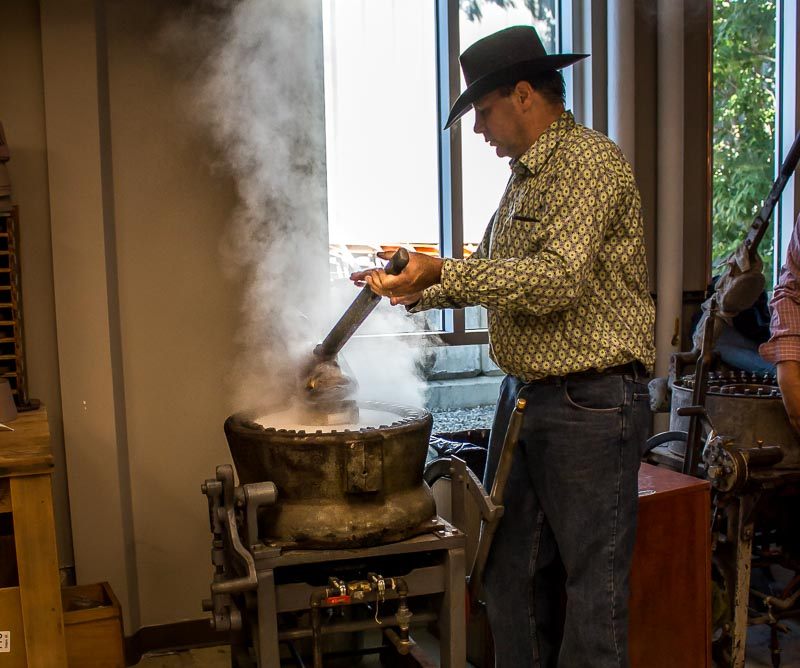 Hand crafting a cowboy hat at Smithbilt Hats