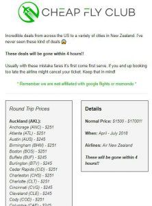 Cheap fly Club New Zealand Deal