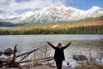 Maligne Lake in Jasper Alberta in winter