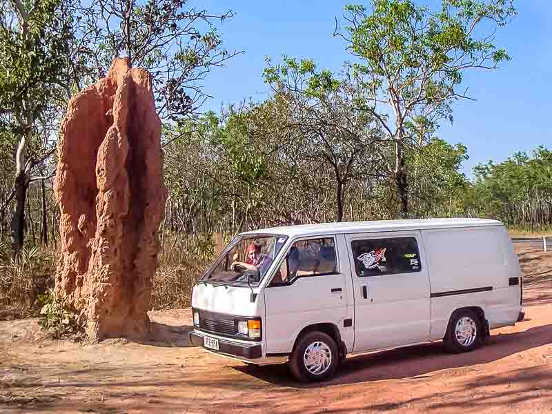 Van and termite mound in Australia