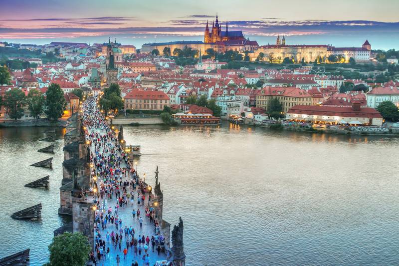 Charles Bridge and Prague Castle sunset sunrise