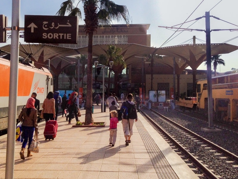 Walking by the train in Marrakech Morocco