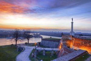 Statue of Victory with a monument in capital city Belgrade, Serbia