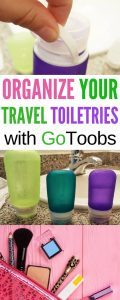 Our tips to organize your travel toiletries for carry on with GoToobs containers. They're cute, leak resistant, and great for storage for beauty products, shampoo and more.