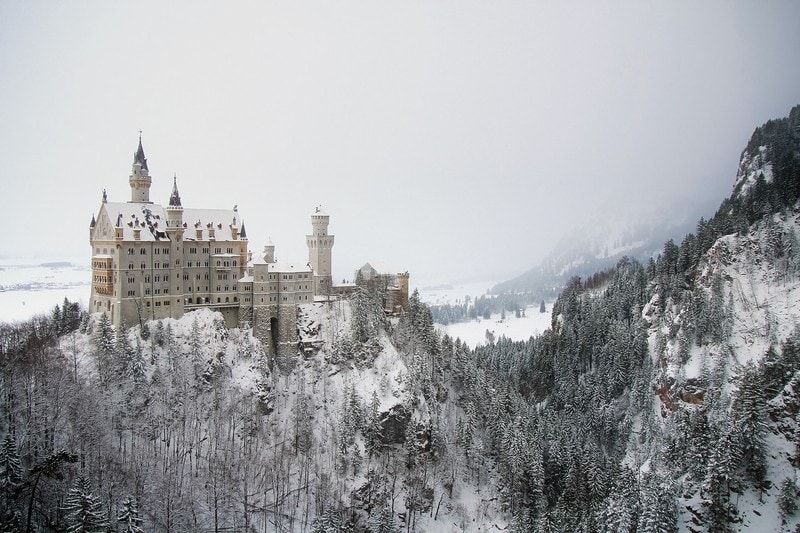 Neuschwanstein Castle Germany covered in snow in winter