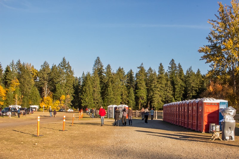 parking lot and port-a-potties at the Salute to the Sockeye festival at Roderick Haig-Brown Provincial Park, now Tsutswecw Provincial Park