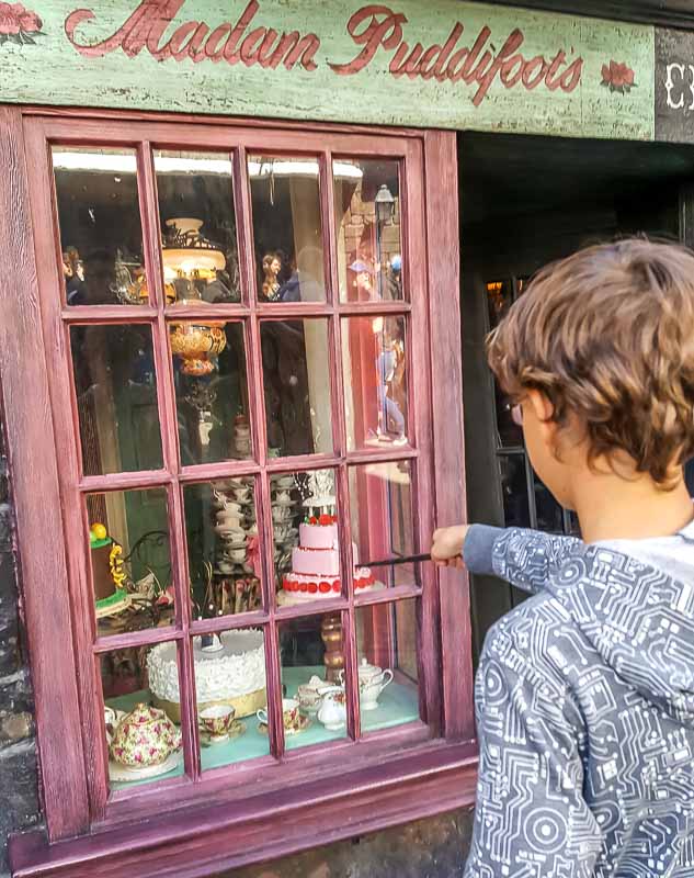 The Wizarding World of Harry Potter interactive wand at Madam Puddifoots window 