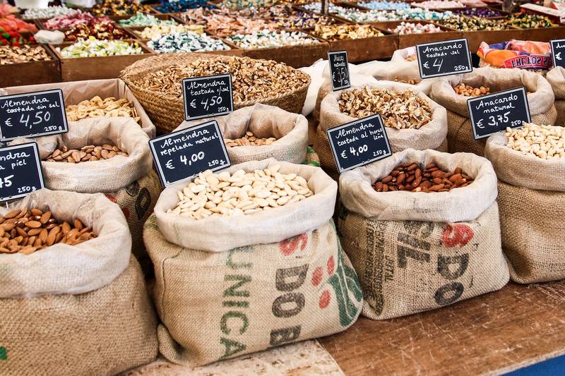 nuts for sale in the local market in Mallorca