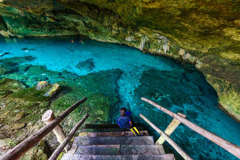 steps leading to Cenote Dos Oyos by Tulum