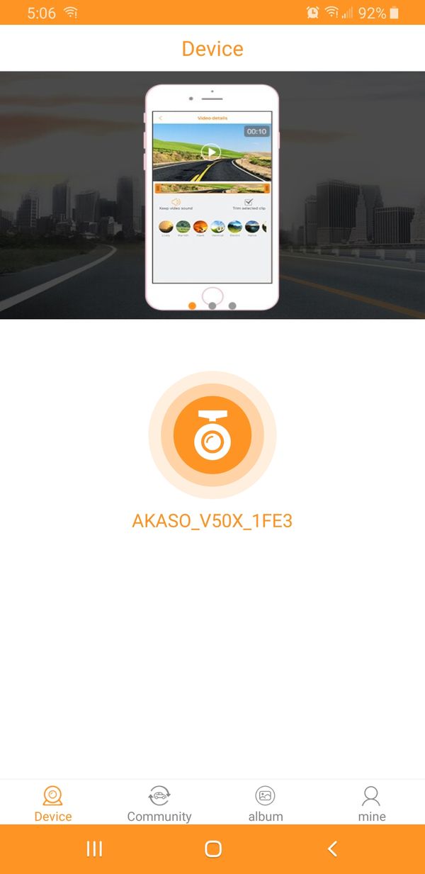 AKASO V50X connection to the RoadCam app