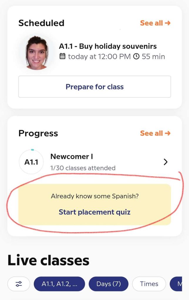 Babbel Live class Start Placement Quiz