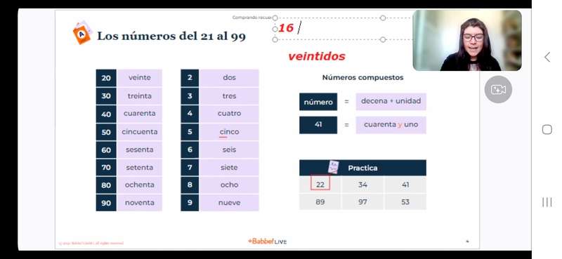Babbel Live class in Spanish Learning numbers 21 to 99