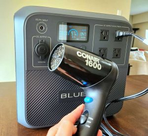 Bluetti AC180 testing while charging hairdryer on high setting
