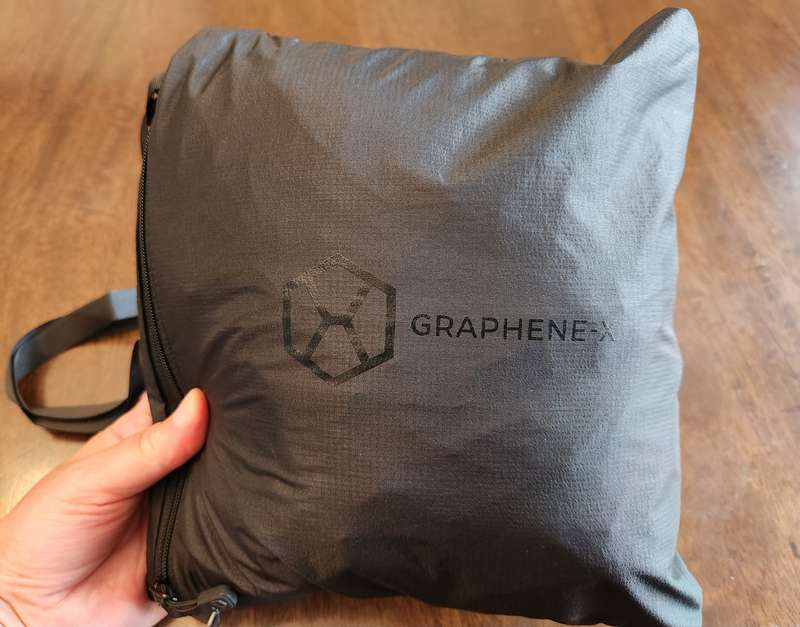 Graphene X nomade jacket folded up into carry pouch