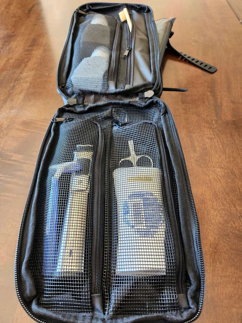 Gravel Explorer Plus Toiletry bag review showing inside mesh pockets in hanging mode