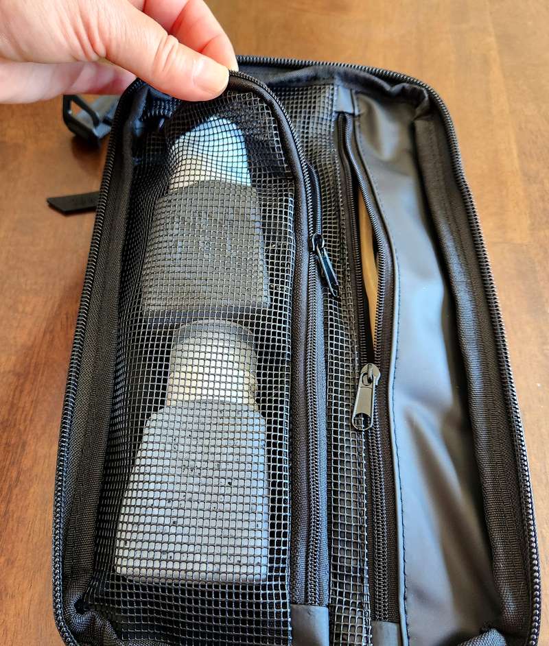 Gravel Explorer Plus Toiletry bag with Gravel TSA approved bottles in inner mesh pocket