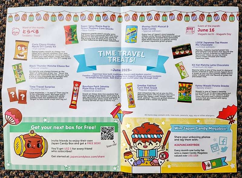 Japan Candy Box Review livret d'informations utiles