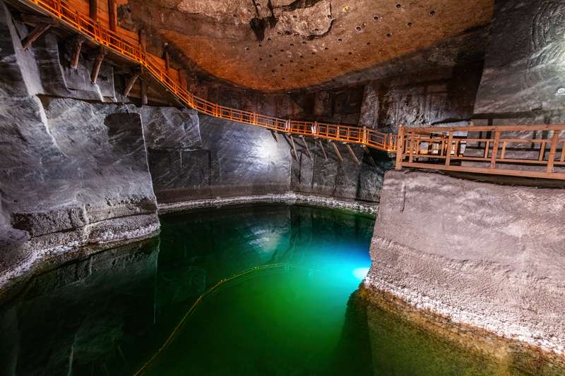 Lake in Interior of Wieliczka salt mine UNESCO World Heritage Site