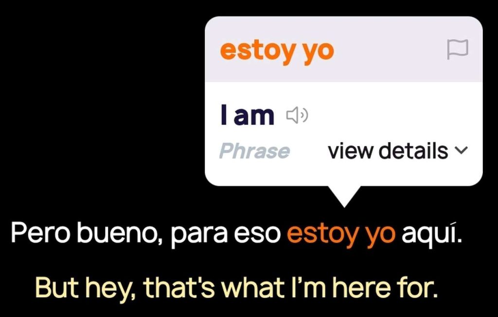 Lingopie Translation in the app on subtitles
