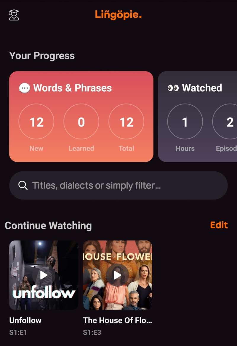 Lingopie your progress and continue watching