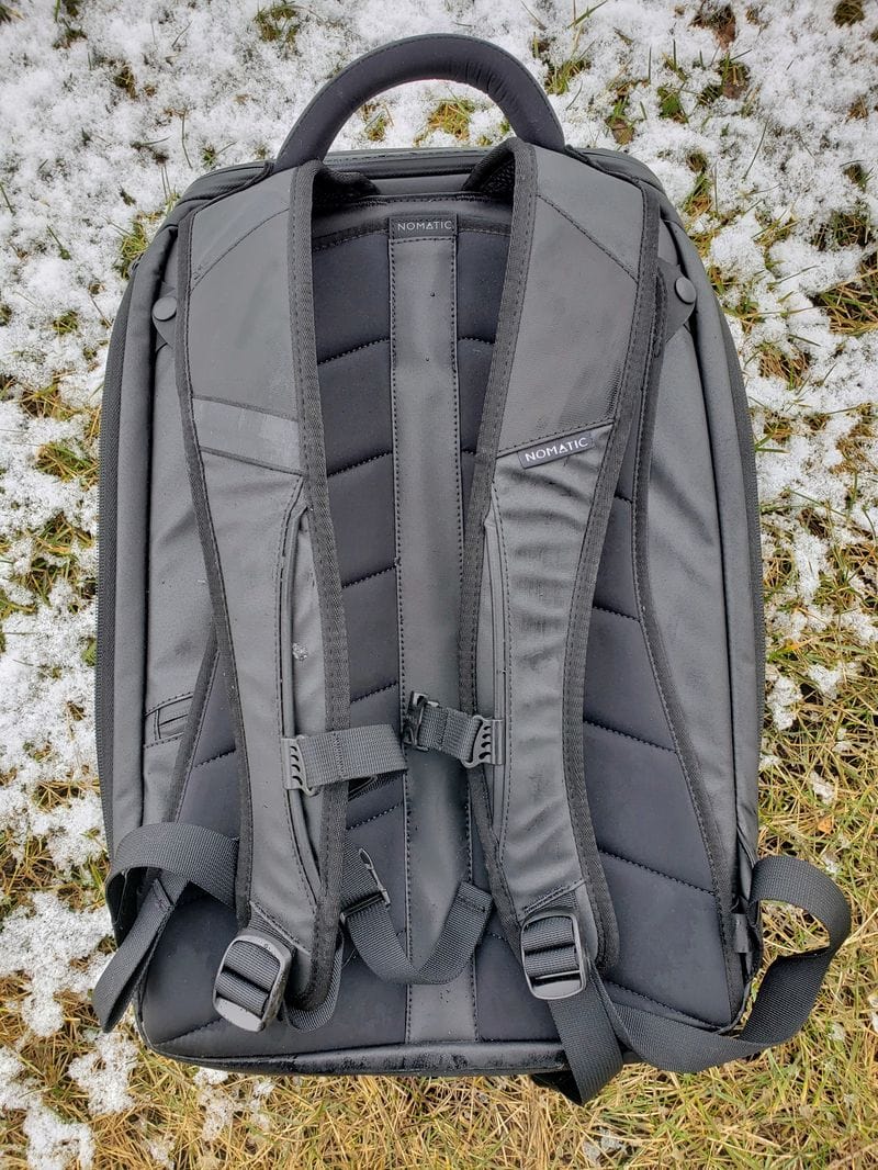 Nomatic backpack in backpack mode with straps