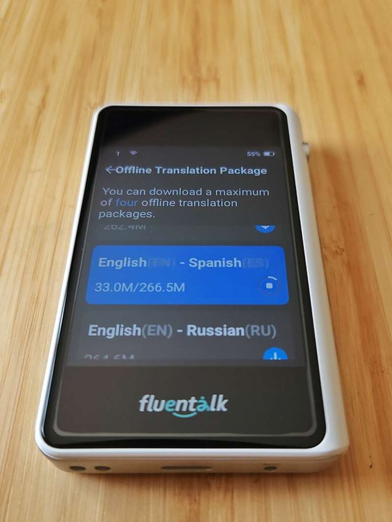 Offline translation language pairs in the Fluentalk T1 Mini Handheld Translator