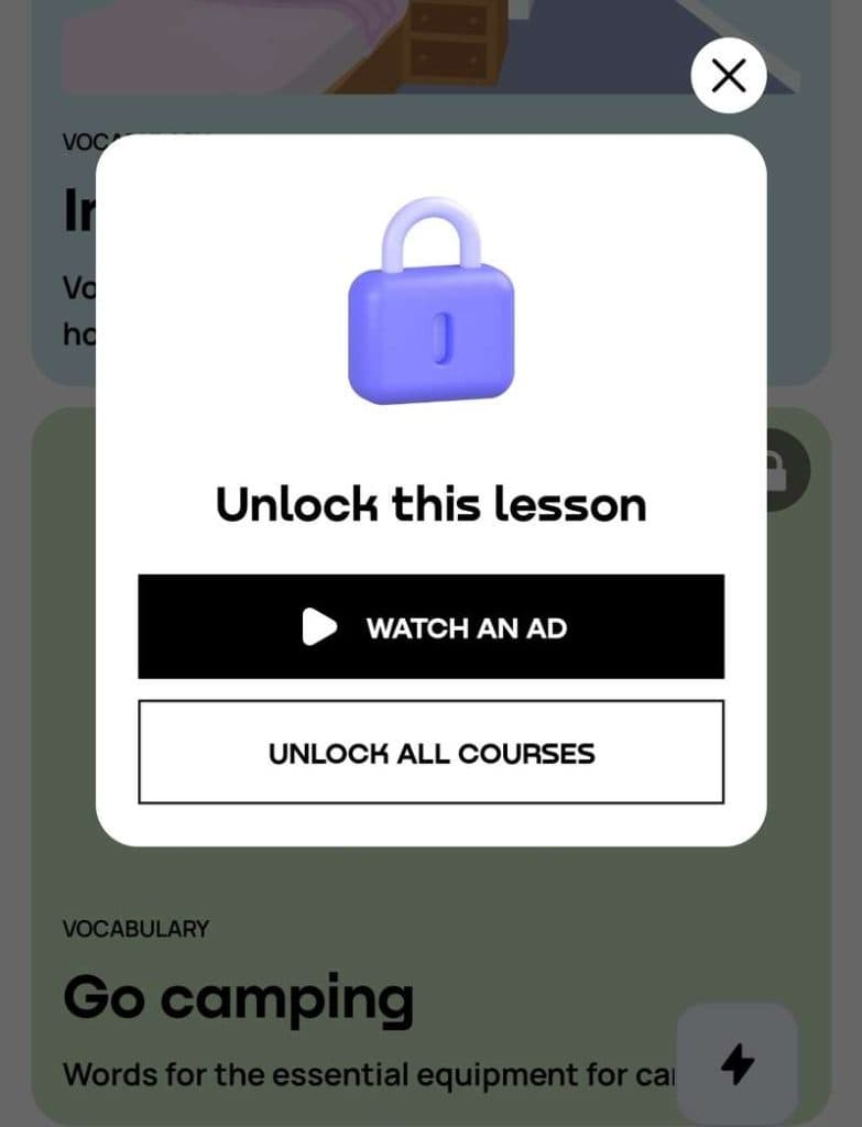 Promova watch ad to unlock lesson