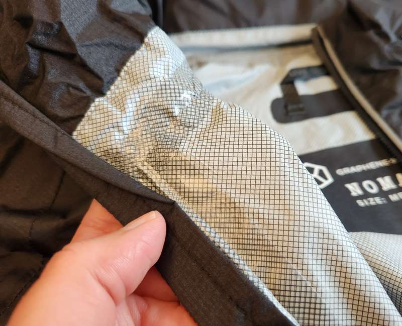 Showing graphene polyurethane coating on inside of Graphene X nomade jacket