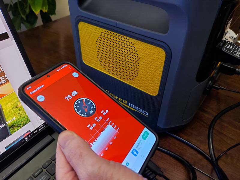 Testing how loud the VTOMAN FlashSpeed 1500 portable power station is when charging 75 Decibels