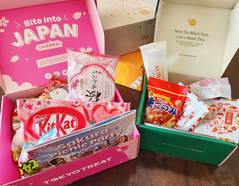 The best Japanese snack subscription boxes showing Tokyo Treat and Sakuraco boxes