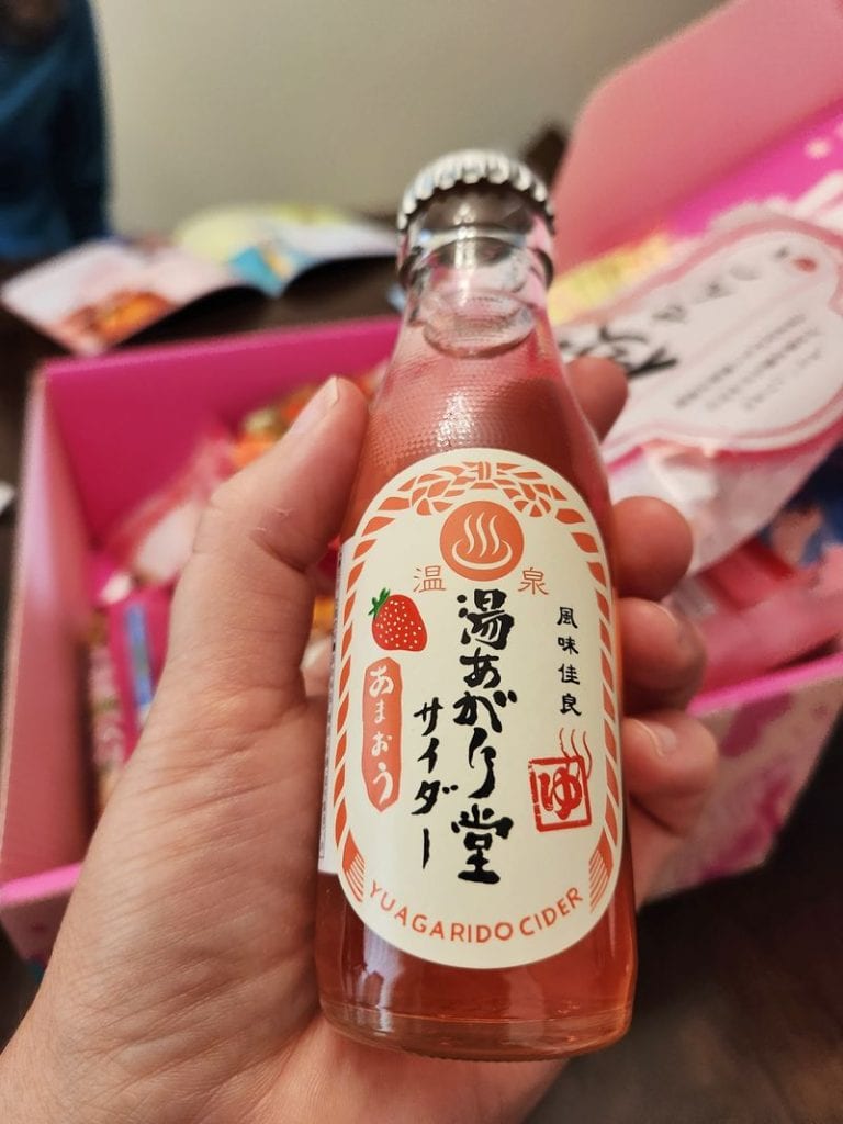 Tokyo Treat cider drink sample in a Japanese snack box