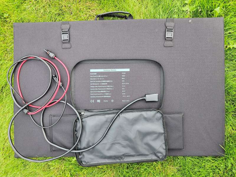 cable case with detailed specifications attached to BLUETTI PV350 solar panel