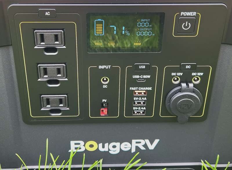 front with inputs and outputs for BougeRV Fort 1000 solar generator