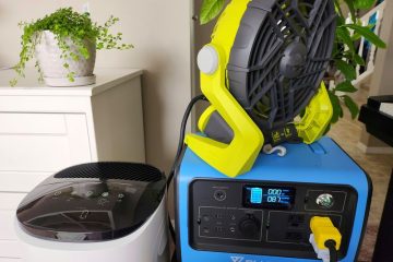 BLUETTI EB70S running a fan and air purifier