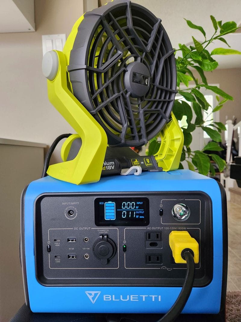 BLUETTI EB70S running fan in a power failure