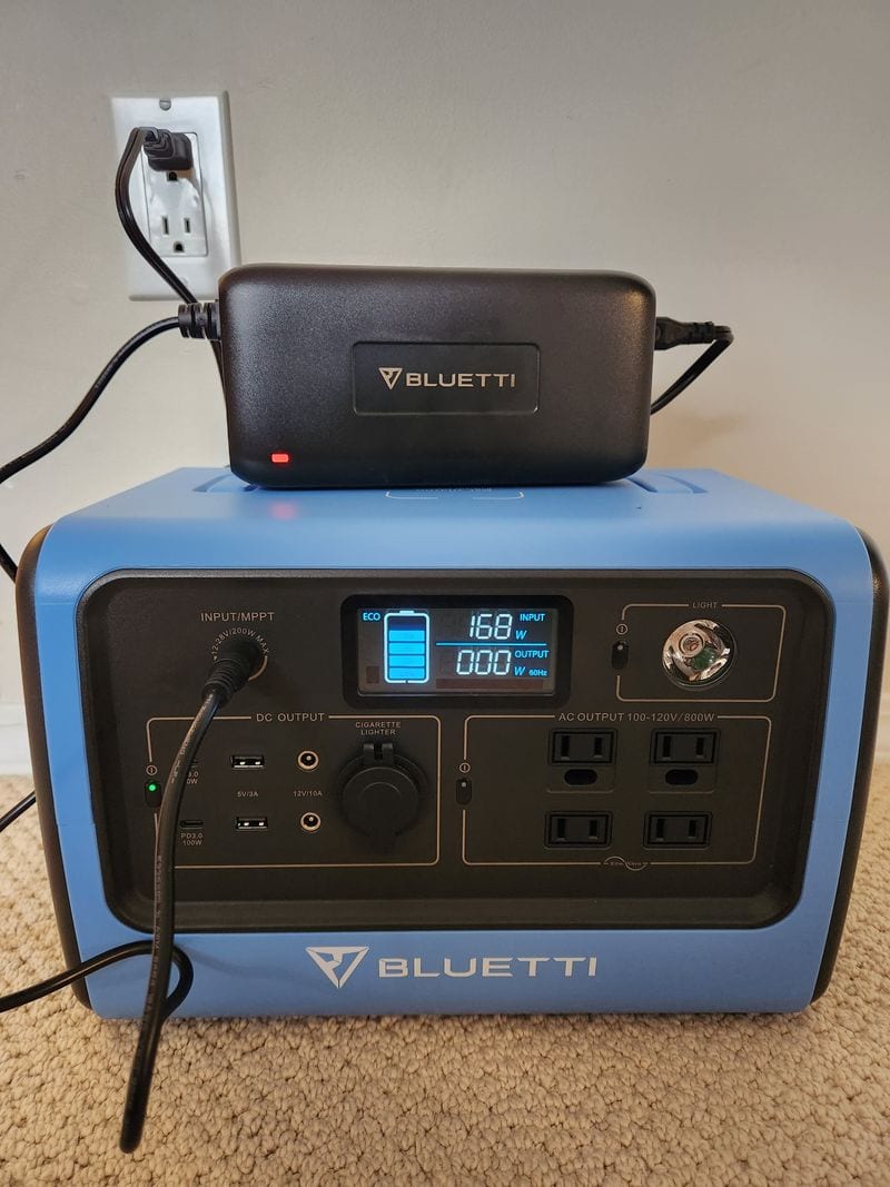 BLUETTI EB70S wall charging using AC adapter and charging cable