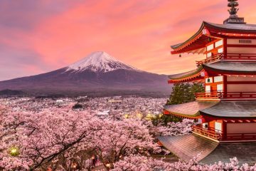 Mt. Fuji and Pagoda in Spring