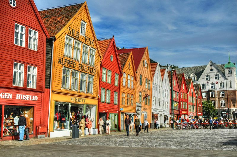 colorful buildings in Bryggen in Bergen Norway