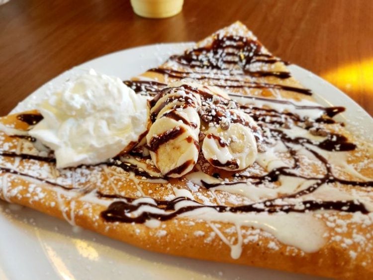 French crepe with banana and chocolate and whipped cream at the Dosa Crepe Café Kelowna The