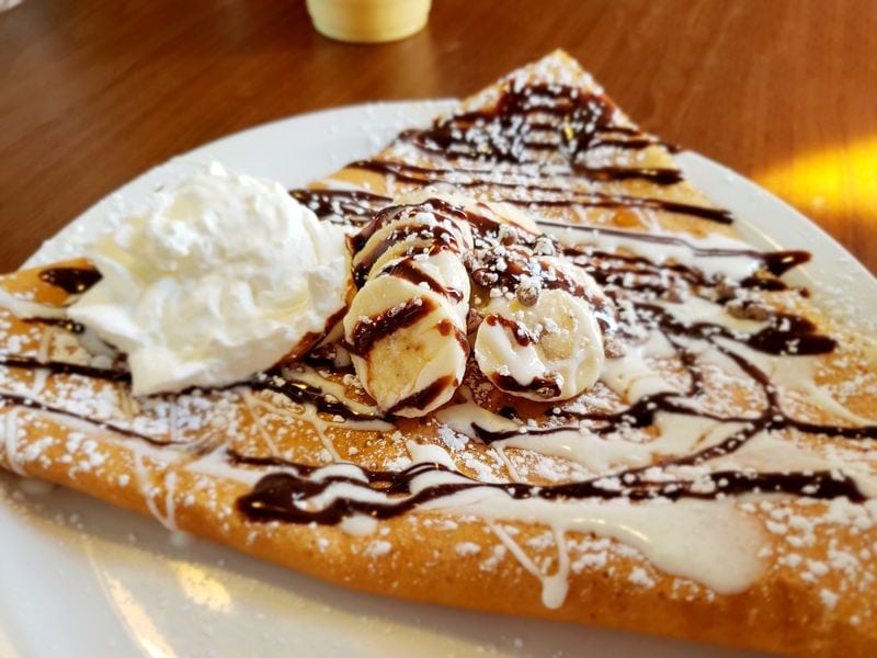 French crepe with banana and chocolate and whipped cream at the Dosa Crepe Café Kelowna