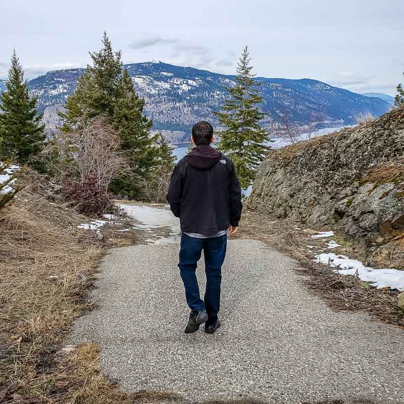 Walking down Knox Mountain trail in Kelowna