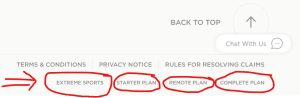 Screenshot of link to policies and terms and conditions in footer of PassportCard Nomad insurance