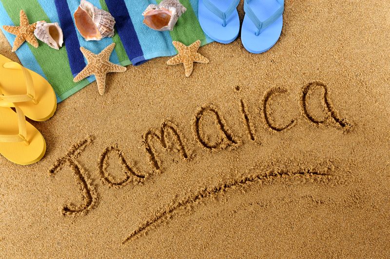 Jamaica written in the sand