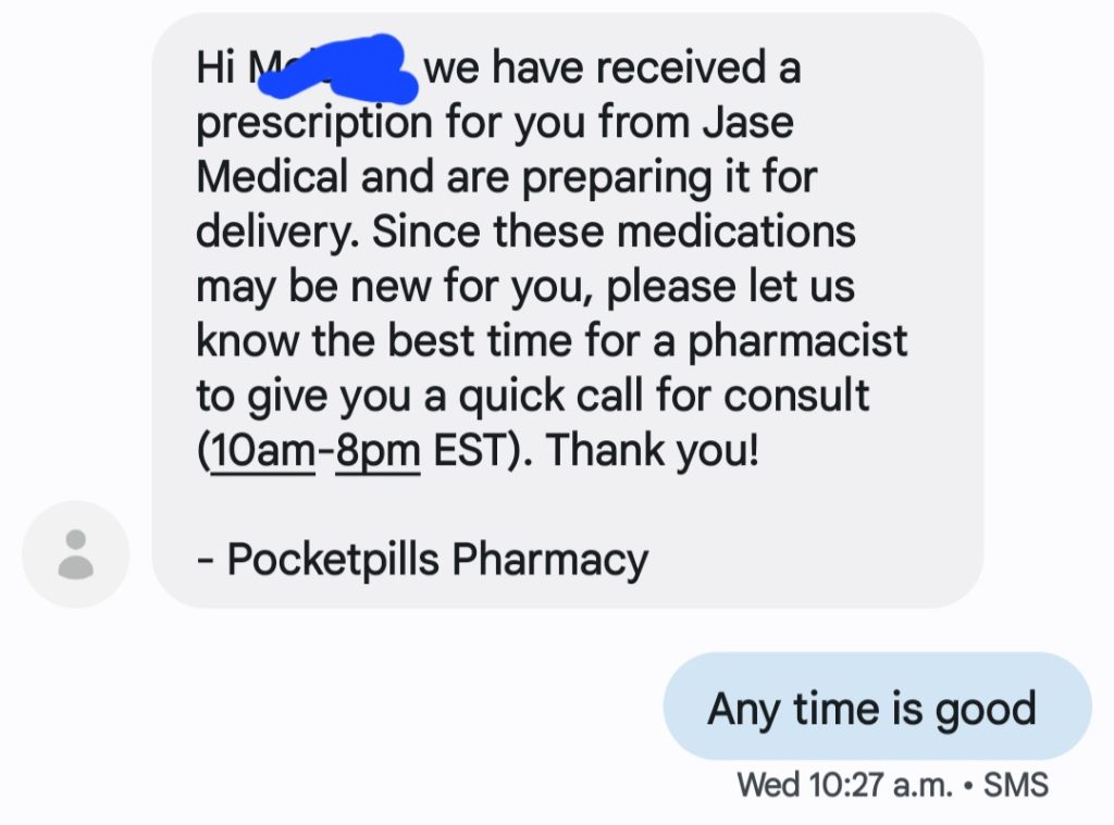JASE medical pocketpills pharmacist text