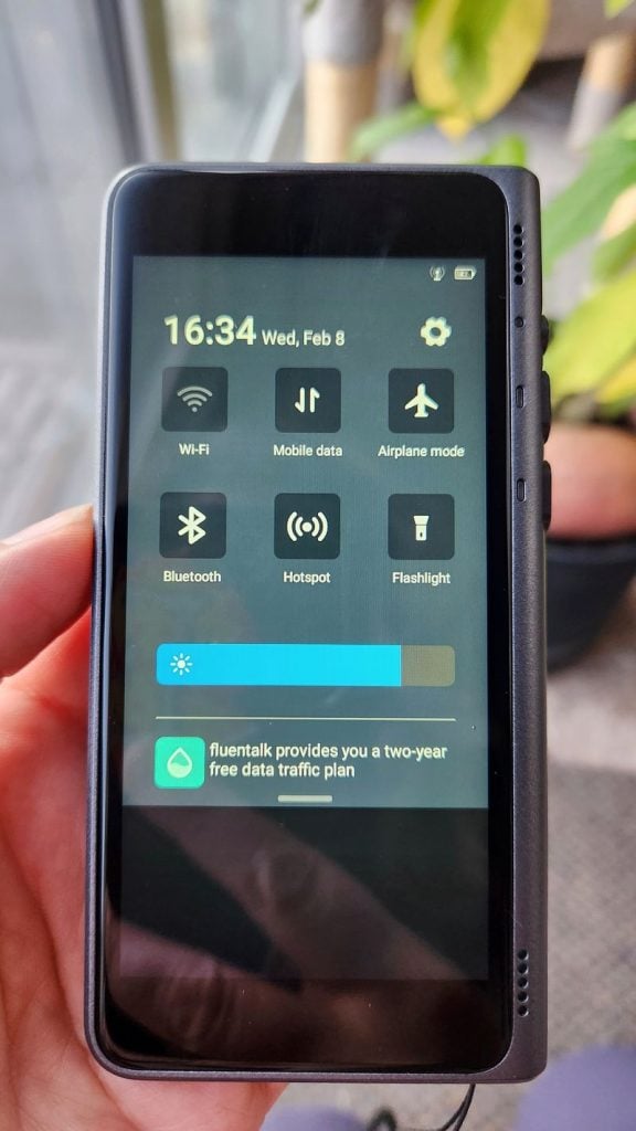 Fluentalk T1 by Timekettle in offline mode showing setting screen with wifi and mobile data disabled