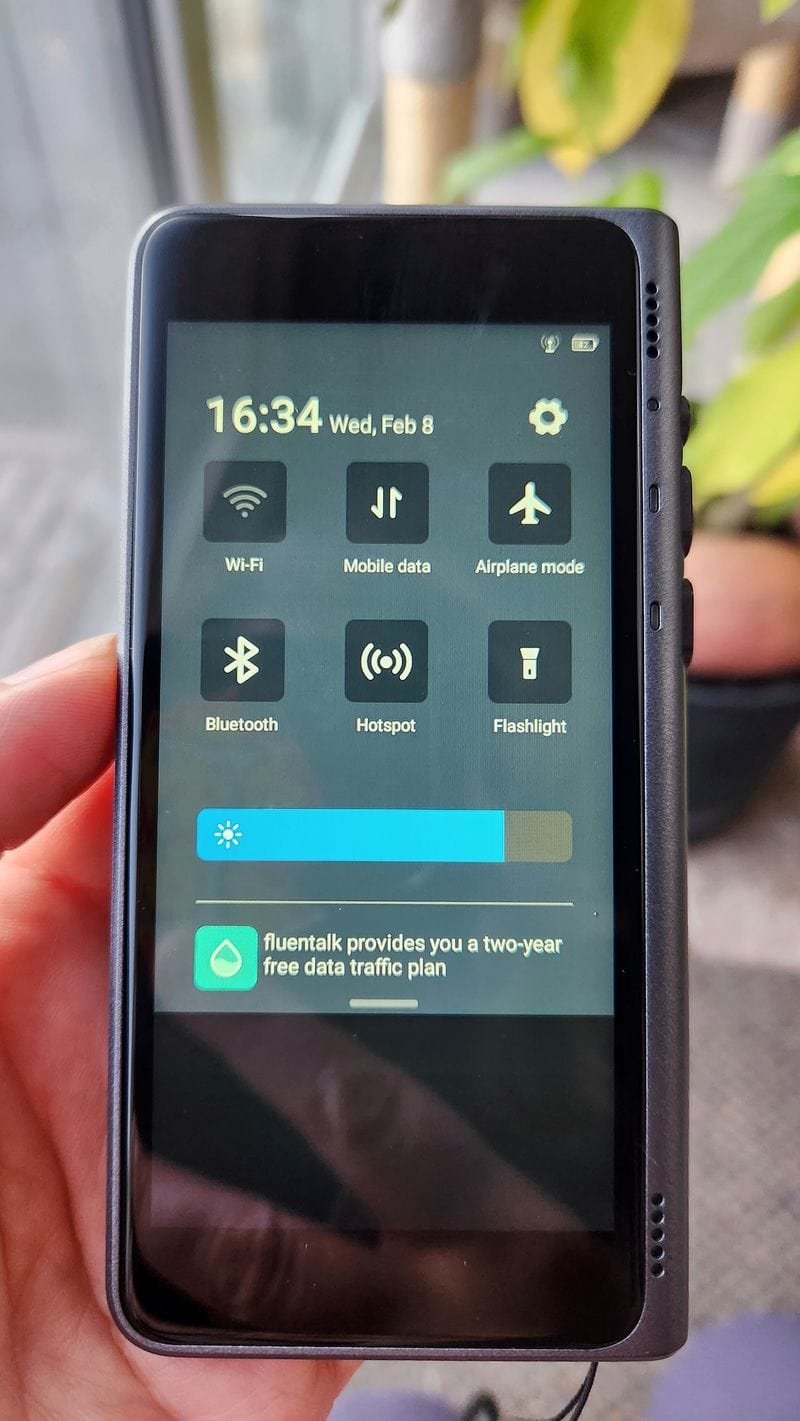 Fluentalk T1 by Timekettle in offline mode showing setting screen with wifi and mobile data disabled